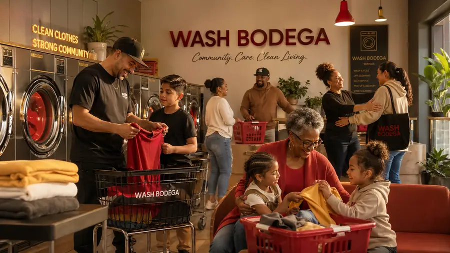 Temporary Wash Bodega brand visual about neighborhood laundry.